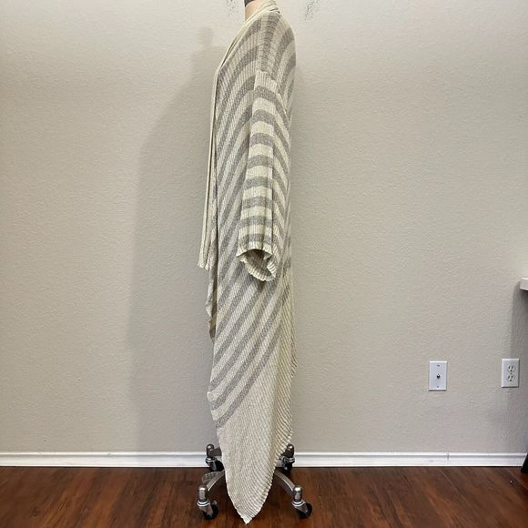 FREE PEOPLE BEACH Stripe Knit Carly Open Front Cardigan in Gray Beige - Picture 6 of 14